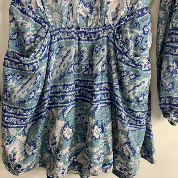 Free People Silver Sun Printed Dress Blue Bohemian Back Cutout, size S - Picture 6 of 16